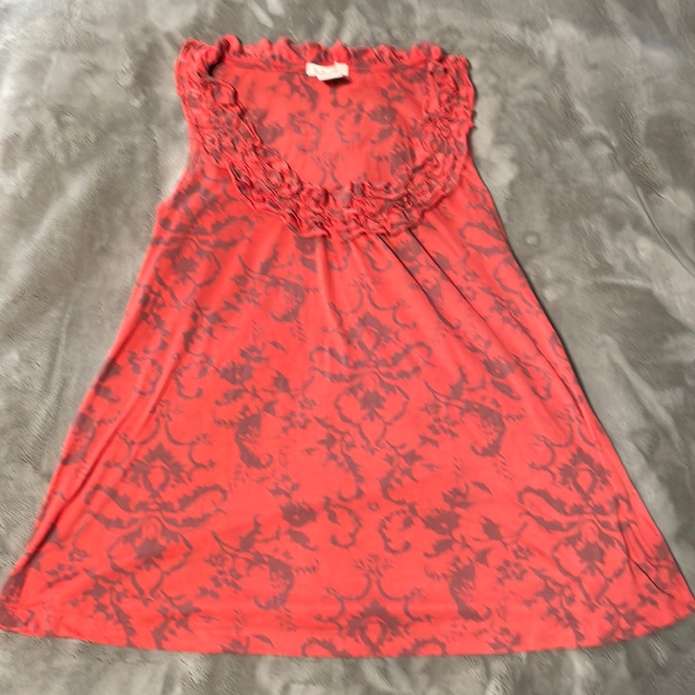 Fun Coral Flow-y Tank with Ruffled Neckline - Picture 2 of 3